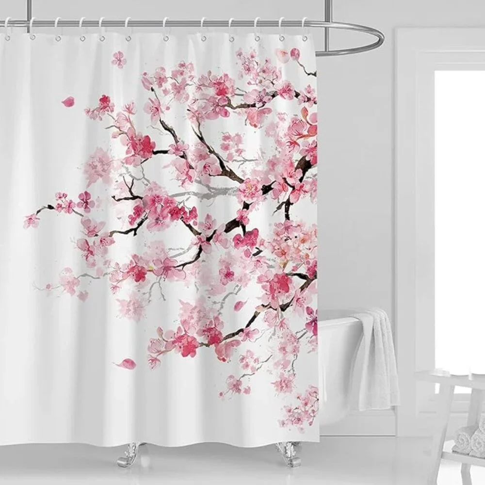 Pink cherry shower curtain floral 60''W x 72''L